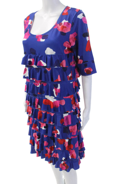 Isle By Melis Kozan Womens Abstract Tiered Half Sleeve Dress Blue Size L