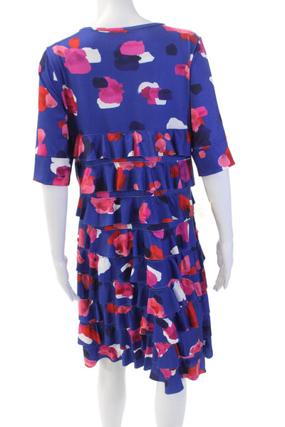 Isle By Melis Kozan Womens Abstract Tiered Half Sleeve Dress Blue Size L