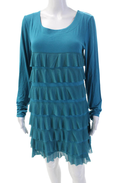 Isle By Melis Kozan Womens Long Sleeve Ruffled Pullover Dress Blue Size XL