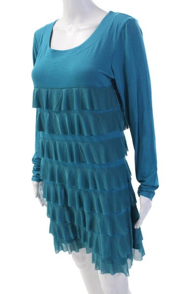 Isle By Melis Kozan Womens Long Sleeve Ruffled Pullover Dress Blue Size XL