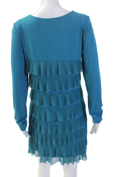 Isle By Melis Kozan Womens Long Sleeve Ruffled Pullover Dress Blue Size XL