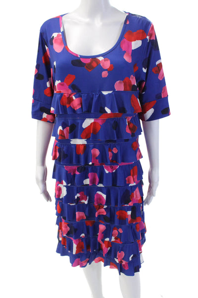 Isle By Melis Kozan Womens Abstract Tiered Half Sleeve Dress Blue Size XL