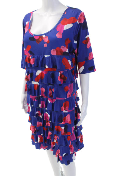 Isle By Melis Kozan Womens Abstract Tiered Half Sleeve Dress Blue Size XL