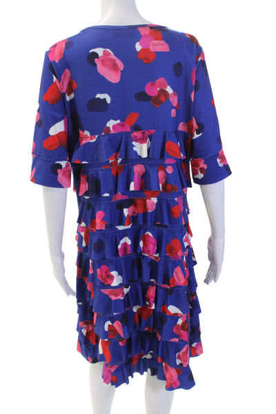 Isle By Melis Kozan Womens Abstract Tiered Half Sleeve Dress Blue Size XL