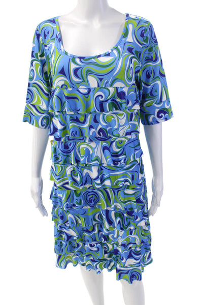 Isle By Melis Kozan Womens Geometric Tiered Half Sleeve Dress Blue Size L