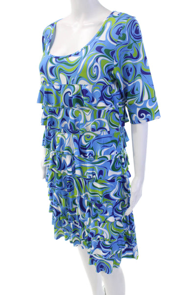Isle By Melis Kozan Womens Geometric Tiered Half Sleeve Dress Blue Size L