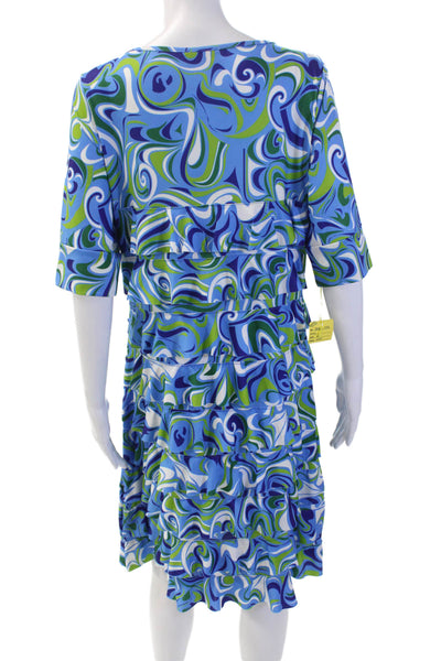 Isle By Melis Kozan Womens Geometric Tiered Half Sleeve Dress Blue Size L