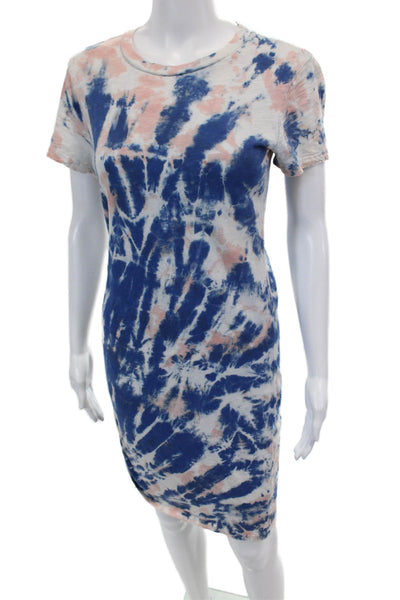 Pam & Gela Womens Cotton Side Rouched Tie Dye Casual Shirt Dress Blue Size S