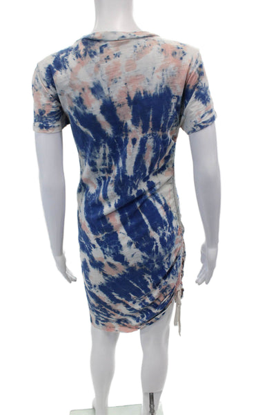 Pam & Gela Womens Cotton Side Rouched Tie Dye Casual Shirt Dress Blue Size S