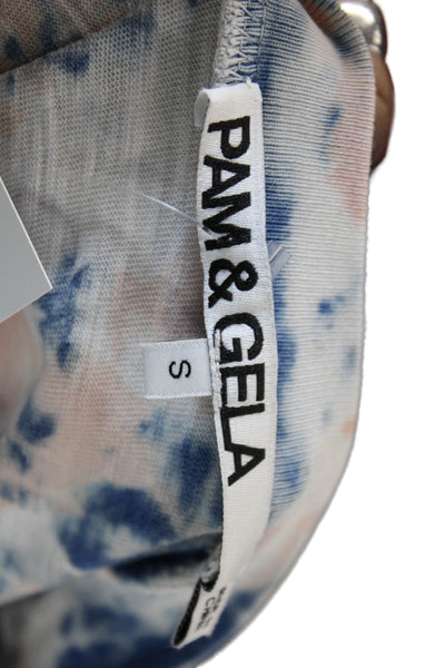 Pam & Gela Womens Cotton Side Rouched Tie Dye Casual Shirt Dress Blue Size S