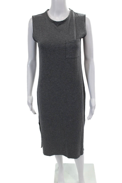 Theory Womens Crew Neck Sleeveless Pocket Detail Side Slit Dress Gray Size S