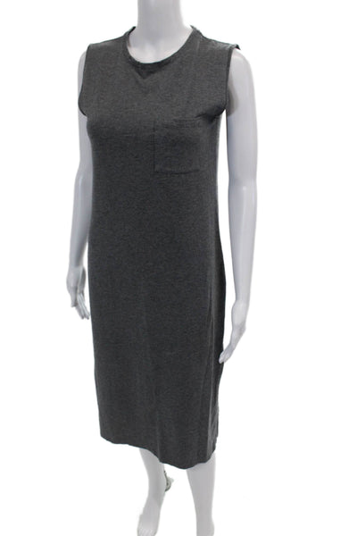 Theory Womens Crew Neck Sleeveless Pocket Detail Side Slit Dress Gray Size S
