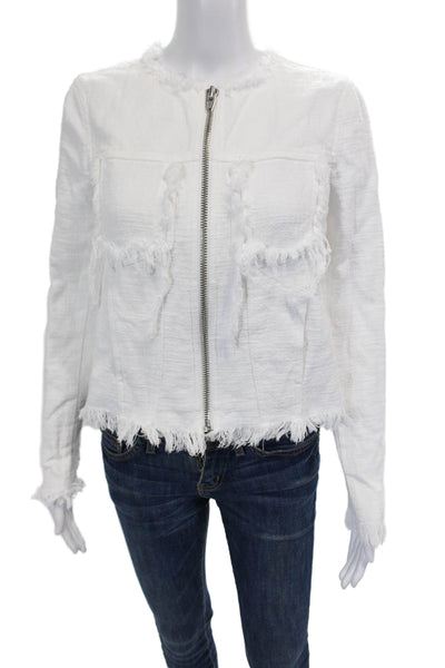 T Alexander Wang Womens Cotton Long Sleeve Frayed Detail Jacket White Size S