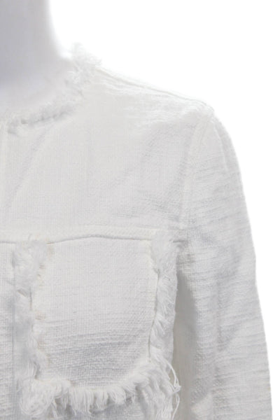 T Alexander Wang Womens Cotton Long Sleeve Frayed Detail Jacket White Size S