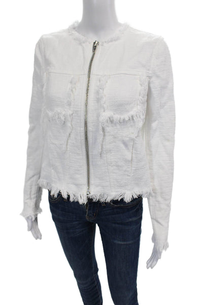 T Alexander Wang Womens Cotton Long Sleeve Frayed Detail Jacket White Size S