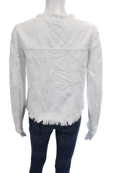 T Alexander Wang Womens Cotton Long Sleeve Frayed Detail Jacket White Size S