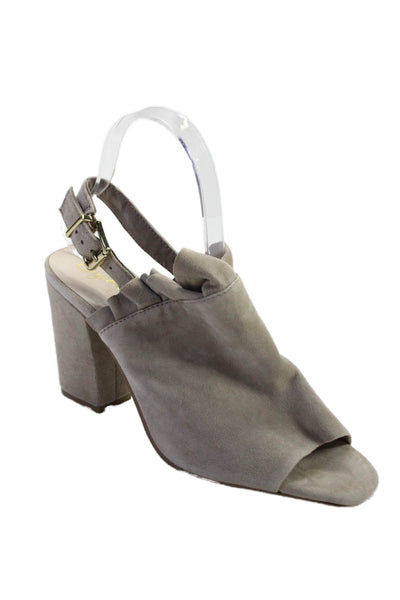 Seychelles Womens Suede Open Toe Slingback Ruffle Detail Heels Gray Size 8
