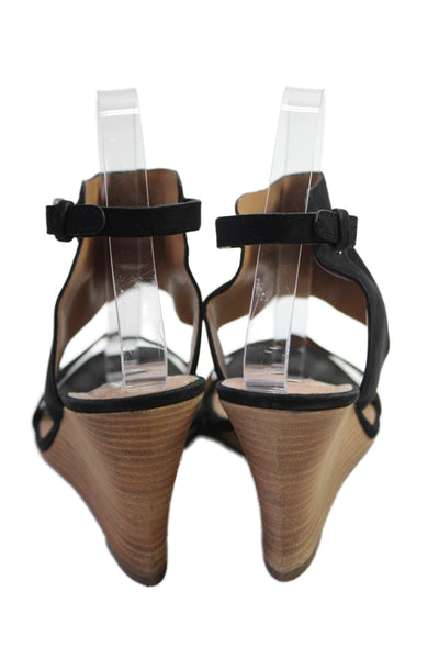 Halogen Womens Open Toe Ankle Buckle Detail Wedge High Heels Black Size 8