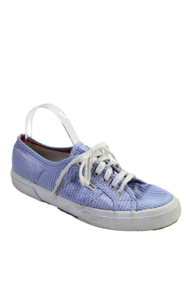 Superga Womens Lace Up Stitiching Detail Striped Print Sneakers Blue Size 9
