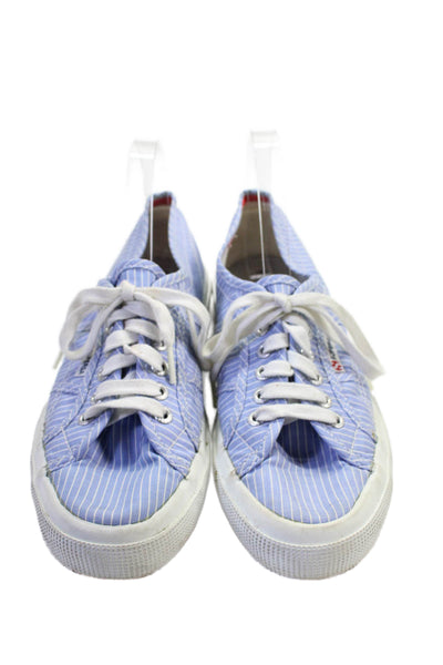 Superga Womens Lace Up Stitiching Detail Striped Print Sneakers Blue Size 9