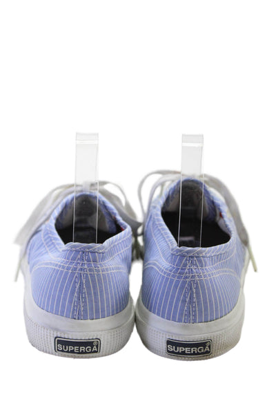 Superga Womens Lace Up Stitiching Detail Striped Print Sneakers Blue Size 9