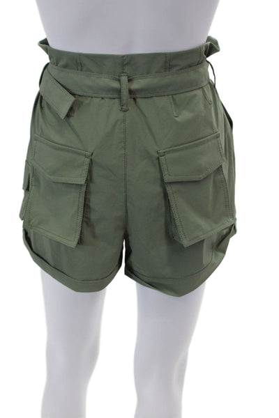Blanc Noir Womens Zippered Buckled High-Waisted Cargo Shorts Green Size S
