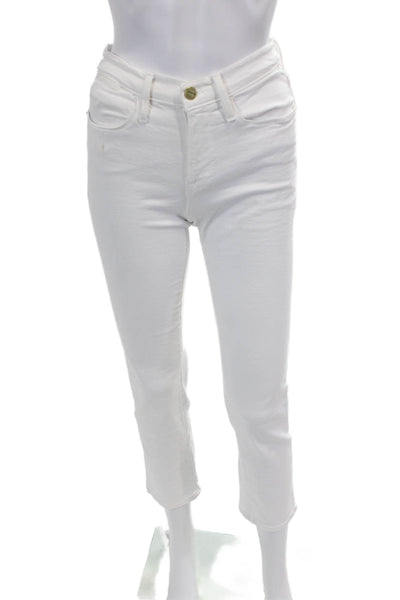 Frame Denim Womens Cotton Mid-Rise Le High Straight Jeans White Size 25