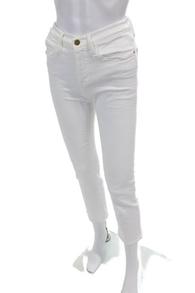 Frame Denim Womens Cotton Mid-Rise Le High Straight Jeans White Size 25