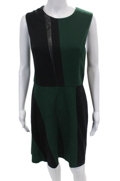 Vince Camuto Womens Faux Leather Trim Color Block Sleeveless Dress Green Size 14
