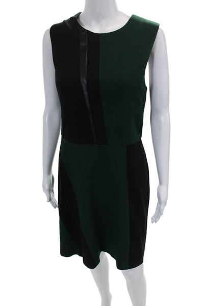 Vince Camuto Womens Faux Leather Trim Color Block Sleeveless Dress Green Size 14
