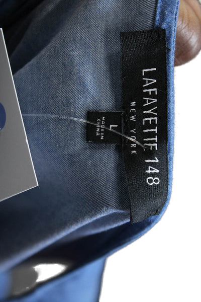 Lafayette 148 New York Womens Cotton Cold Shoulder Detail Blouse Blue Size L