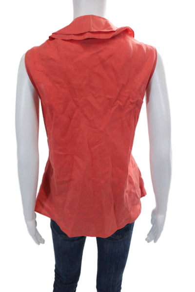 Lafayette 148 New York Womens Linen V-Neck Ruffled Detail Blouse Pink Size 14