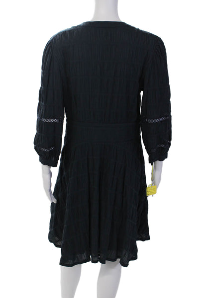 Purotatto Womens Cotton Y-Neck Long Sleeve A-Line Knee Length Dress Blue Size 46