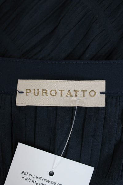 Purotatto Womens Cotton Y-Neck Long Sleeve A-Line Knee Length Dress Blue Size 46