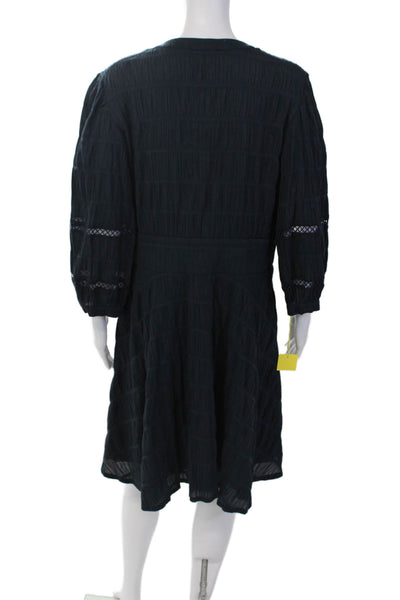 Purotatto Womens Cotton Y-Neck Long Sleeve A-Line Knee Length Dress Blue Size 48