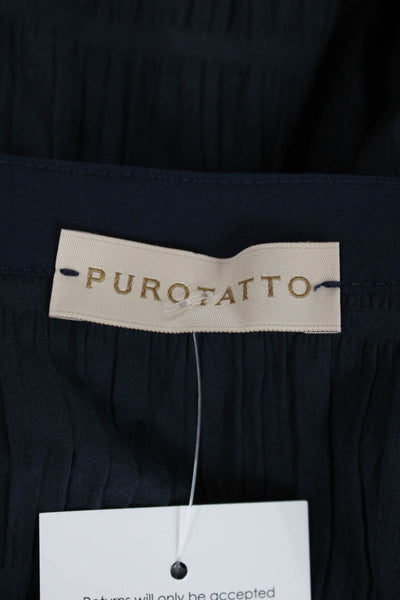 Purotatto Womens Cotton Y-Neck Long Sleeve A-Line Knee Length Dress Blue Size 48