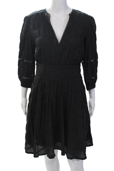 Purotatto Womens Cotton Zip Long Sleeve A-Line Knee Length Dress Black Size 42