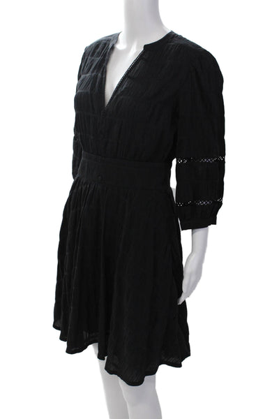 Purotatto Womens Cotton Zip Long Sleeve A-Line Knee Length Dress Black Size 42