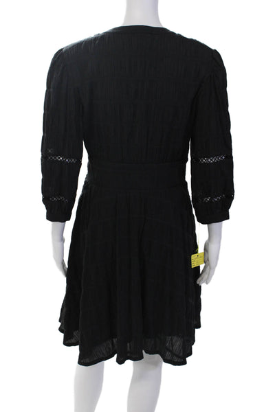 Purotatto Womens Cotton Zip Long Sleeve A-Line Knee Length Dress Black Size 42