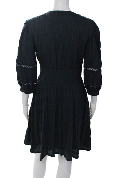 Purotatto Womens Cotton Y-Neck Long Sleeve A-Line Knee Length Dress Blue Size 40