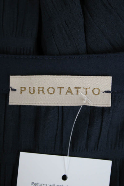 Purotatto Womens Cotton Y-Neck Long Sleeve A-Line Knee Length Dress Blue Size 40