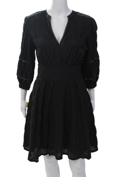 Purotatto Womens Cotton Zip Long Sleeve A-Line Knee Length Dress Black Size 40