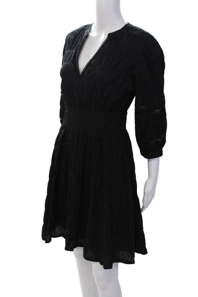 Purotatto Womens Cotton Zip Long Sleeve A-Line Knee Length Dress Black Size 40