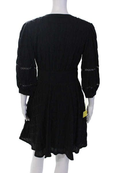 Purotatto Womens Cotton Zip Long Sleeve A-Line Knee Length Dress Black Size 40