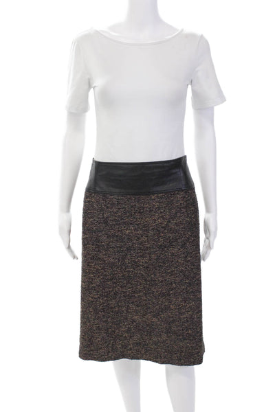 Lafayette 148 New York Womens Leather Waist Knit Pencil Skirt Brown Size 16