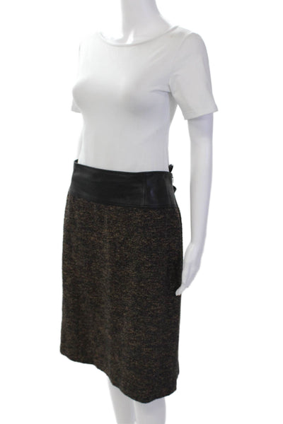 Lafayette 148 New York Womens Leather Waist Knit Pencil Skirt Brown Size 16