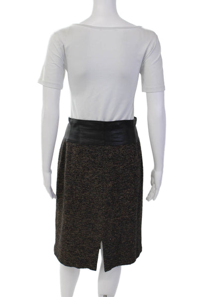 Lafayette 148 New York Womens Leather Waist Knit Pencil Skirt Brown Size 16