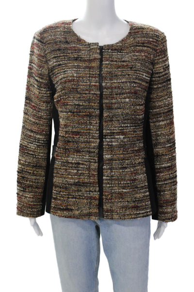 Lafayette 148 New York Womens Crew Neck Tweed Knit Jacket Brown Black Size 14
