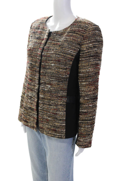 Lafayette 148 New York Womens Crew Neck Tweed Knit Jacket Brown Black Size 14