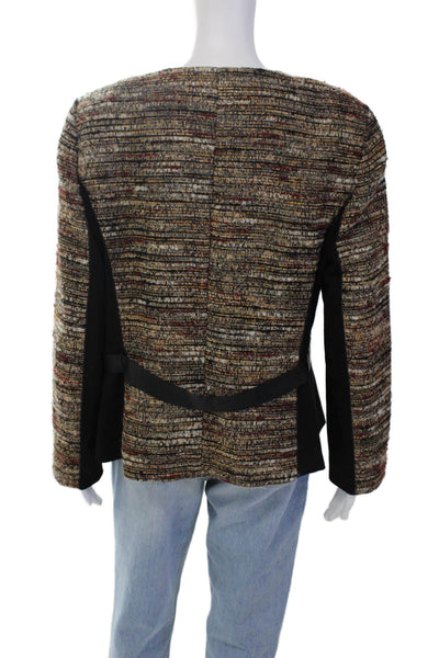 Lafayette 148 New York Womens Crew Neck Tweed Knit Jacket Brown Black Size 14